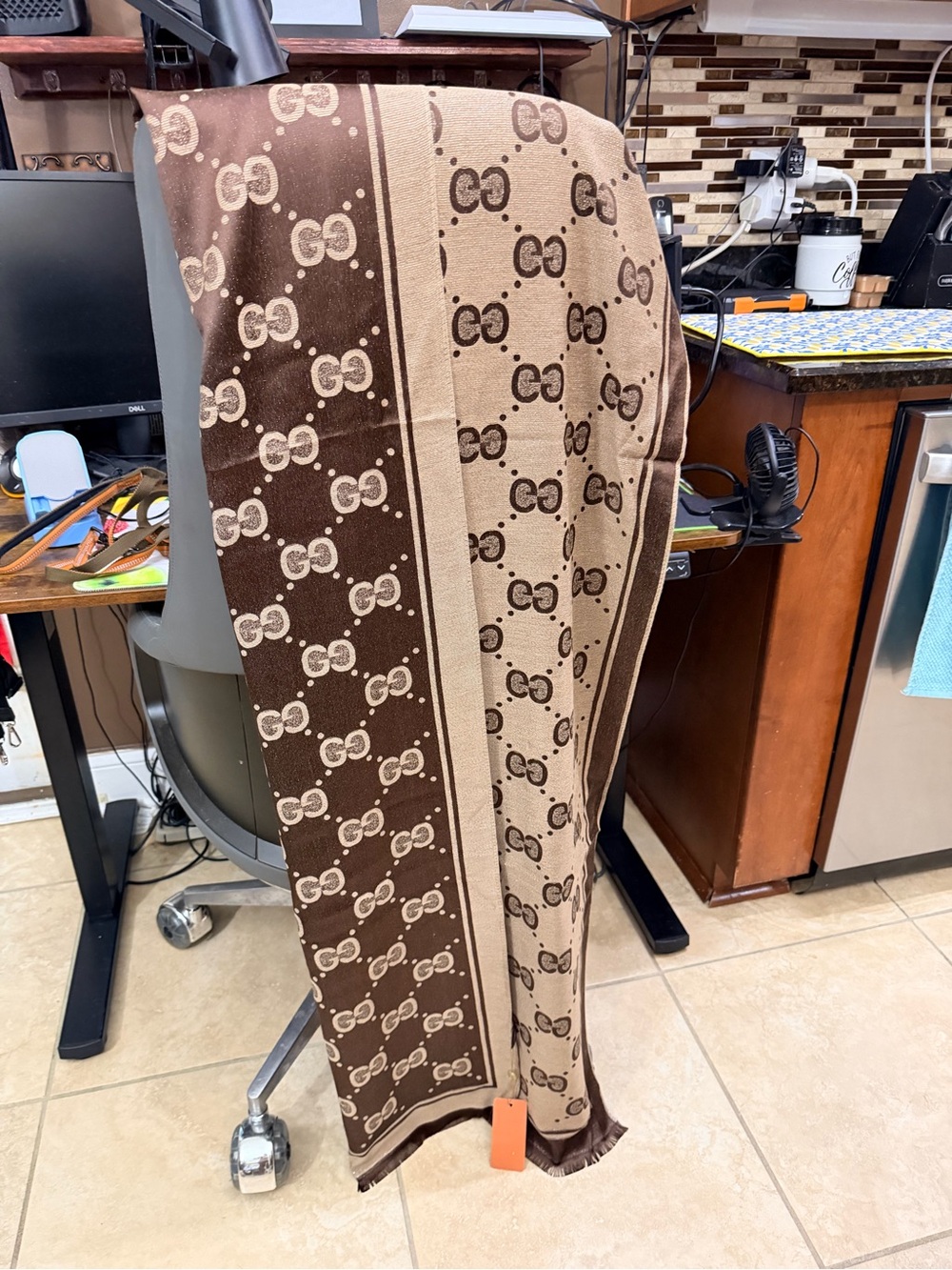 Gucci Brown and Tan Signature GG Scarf Wrap